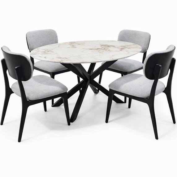 COMEDOR BASE ASTERISCO PEQUEÑA C/TABLERO DE P. SINTERIZADA  + 4 SILLAS TELA