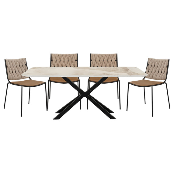 Set de comedor Mesa asterisco tablero piedra sinterizada + sillas infinity